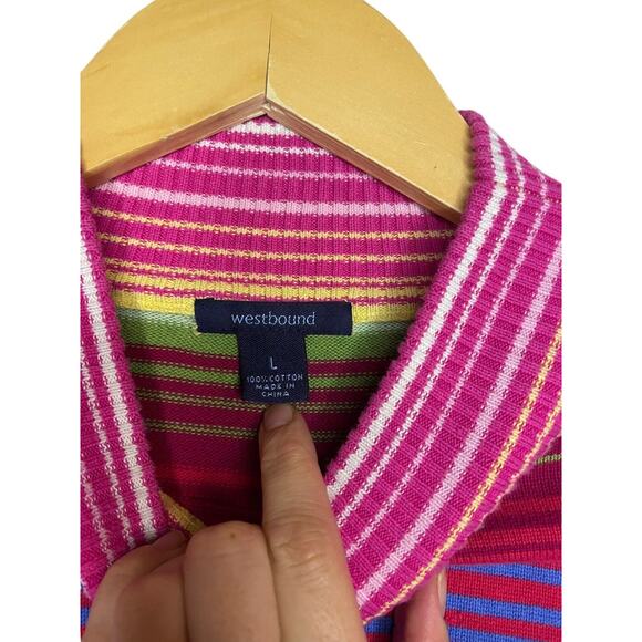 Striped Mockneck Turtleneck Medium 100% Cotton Ribbed Westbound Colorful 90s - Picture 3 of 4